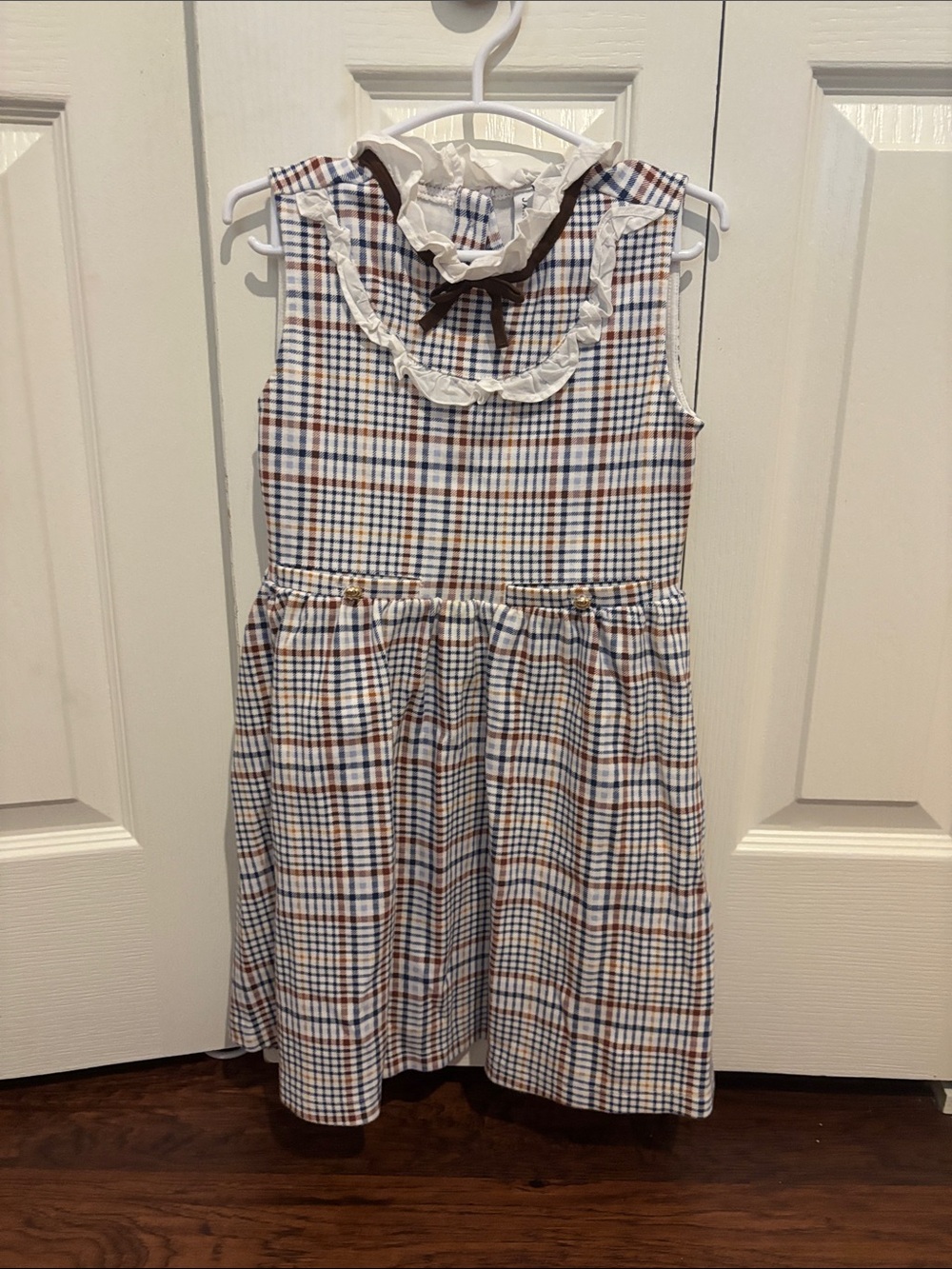 Janie and Jack Plaid Sleeveless Dress in White, Blue & Brown